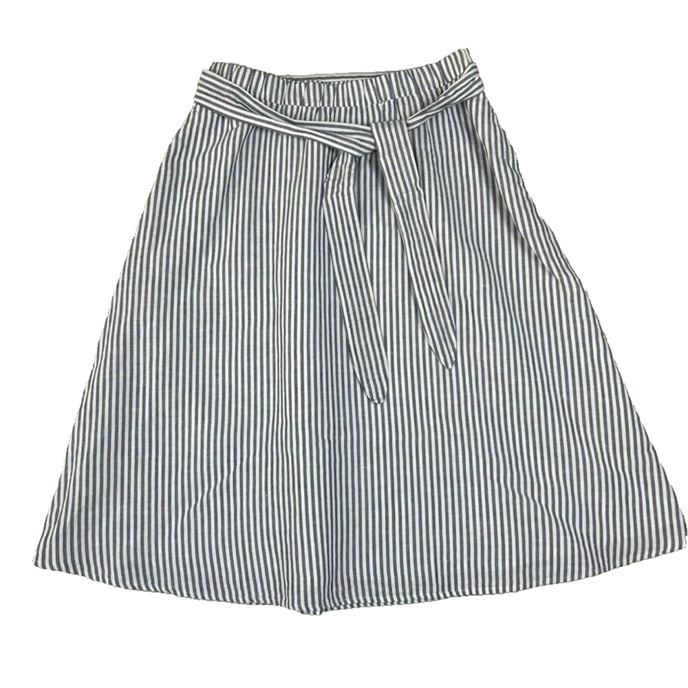 Talbot Skirt Large Petite Linen Blend Midi Tie Belt Blue White Striped Lined